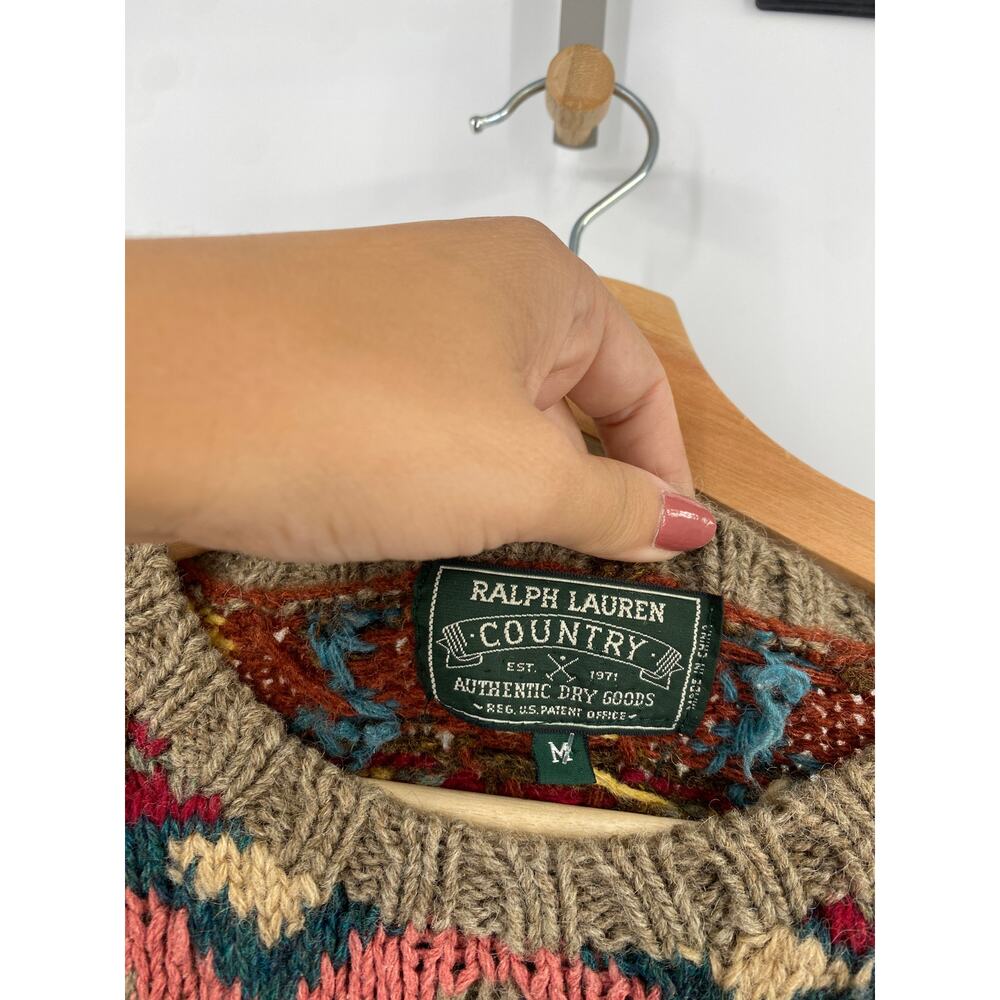 RARE Ralph Lauren Country 80s Vintage Horse Southwestern Pattern Wool Sweater - Picture 7 of 11